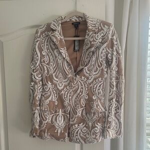 Boohoo Tan and White Patterned Blazer